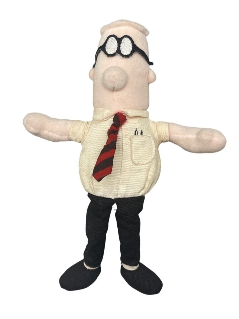 Dilbert stuffed doll white black red and black tie 9.5" tall 7' wide READ